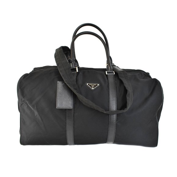Prada Handbags - PRADA: Black, Tessuto Nylon & Saffiano Leather Duffel/Weekender Bag (su)